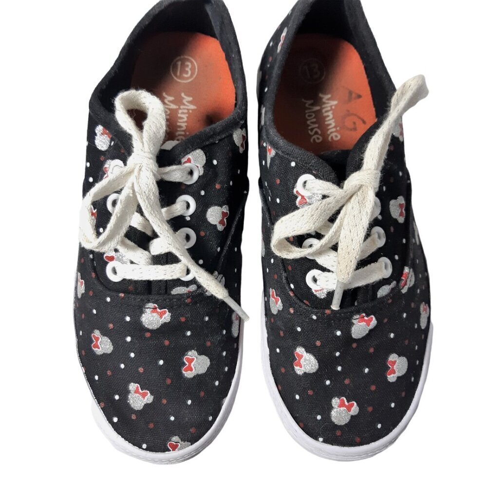 Disney Minnie Mouse Black Red Silver Lace Up Girls 13 Canvas Sneakers Polka Dot
